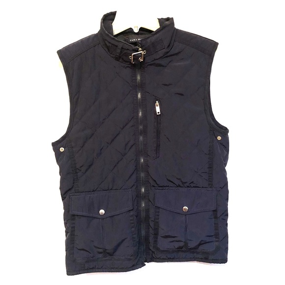 Zara Other - ZARA MAN Navy Zip Pockets Buckle Collar VEST Med